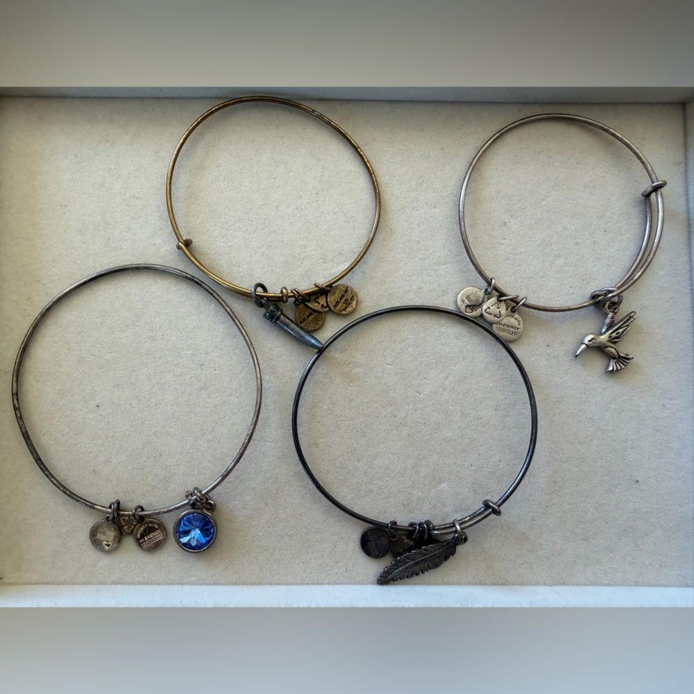 Alex and Ani Brass Expandable Bangles Charms Bundle Lot of 4